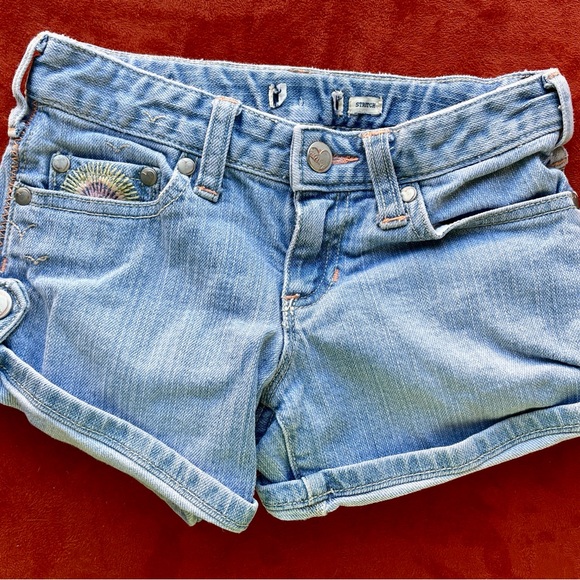 VINTAGE Y2K Tropical Embroidered OLD NAVY Girl’s Denim SHORTS Medium - Picture 5 of 12